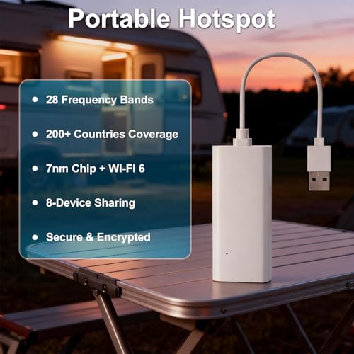 Portable 4G Lte Wifi Mobile Hotspot,Wifi Hotspot For Travel In 200+ Countries,Wifi 6 Usb Router,No Sim, No Contract8 Connected Devices,Pocket Wifi For Travel,Camping, Motorhomes,Car,Office