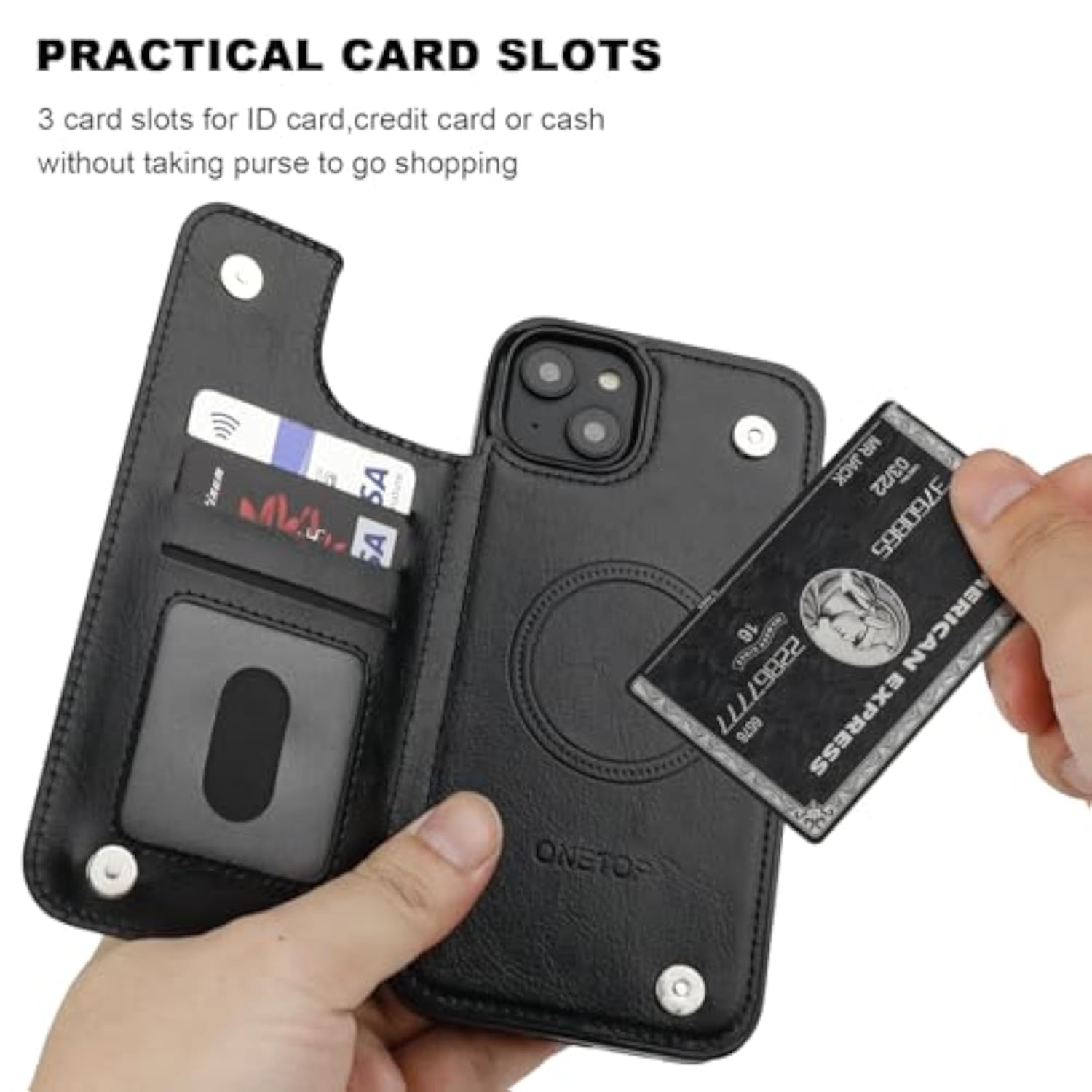 Magsafe Compatible Wallet Case for iPhone 14 Plus, Black