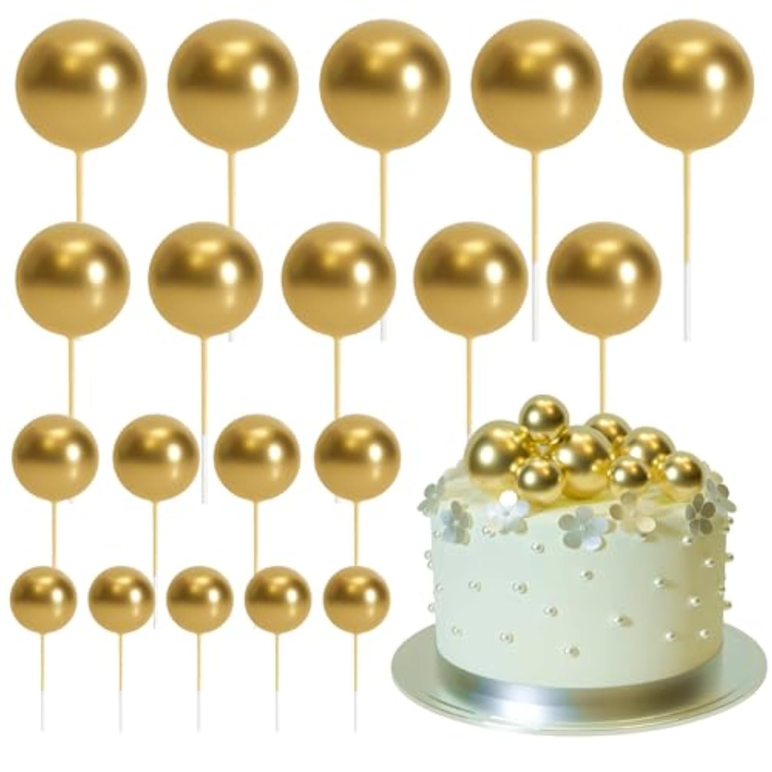 20 Pcs Ball Cake Topper Decorations Mini Balloons Cake Topper Sticks Gold Cake Picks Cake Balls For Graduation Wedding Birthday Cake Decorations