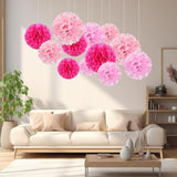 18 Pcs Tissue Paper Pom Poms, Tissue Pom Poms Flowers, Sizes Of 6", 10", 12", 14" Hanging Paper Flower Ball For Wedding, Birthday, Gender Reveal, Baby Shower Valentine'S Day Party Decor (Pink Set)