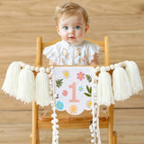 One Banner Embroidery First Birthday High Chair Butterfly Fairy Girl Highchair Banner Happy 1St Party One Year Old Wildflower