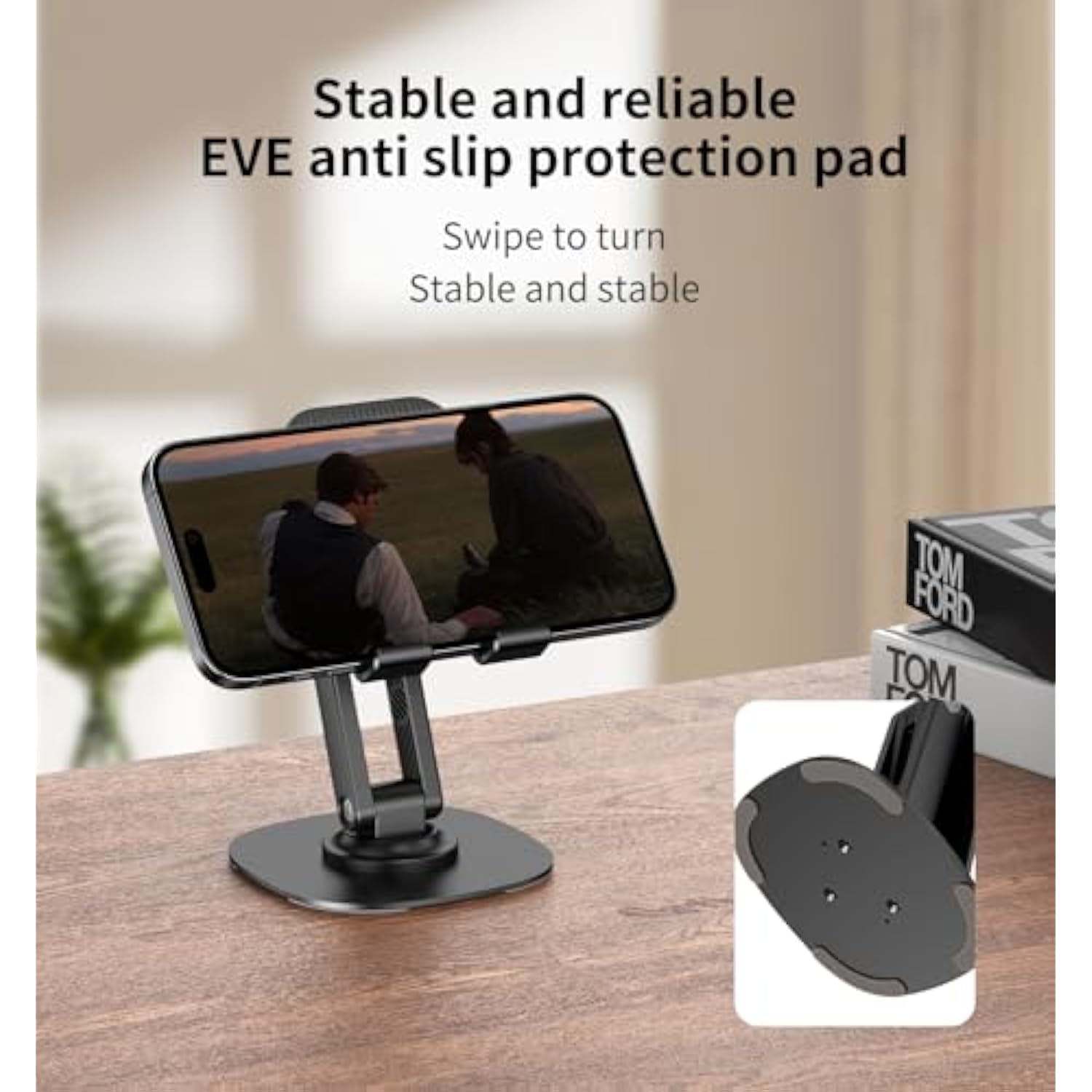 360° Cell Phone Stand For Desk, Cell Iphone Holder For Desk Foldable Office Desk Phone Stand For Video Recording Adjustable Travel Phone Mobile Stand For All Smartphones,Iphone,Ipad,Switch(K69-Black)