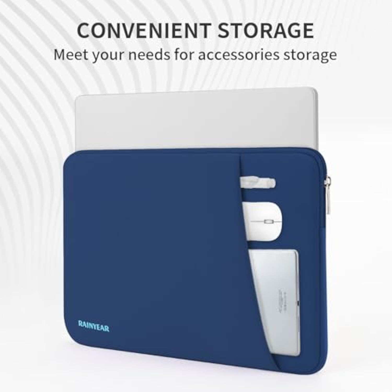 Rainyear Laptop Sleeve Case With Front Pocket, 13.3 Inch Protective Portable Case Briefcase Laptop Bag Cover Compatible With Macbook Air/Pro 13-13.3 Inch, Macbook Pro/Max 14 Inch, Navy Blue