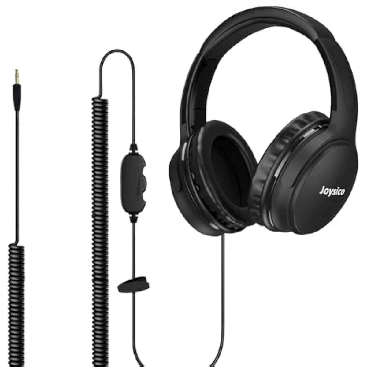 19.5Ft / 6M Extra Long Cord Headphones For Tv Pc With Volume Control, Spring Coiled Cable, 3.5Mm Aux, Wired Over Ear Earphones For Seniors Hard Of Hearing, Large Comfortable Computer Headset