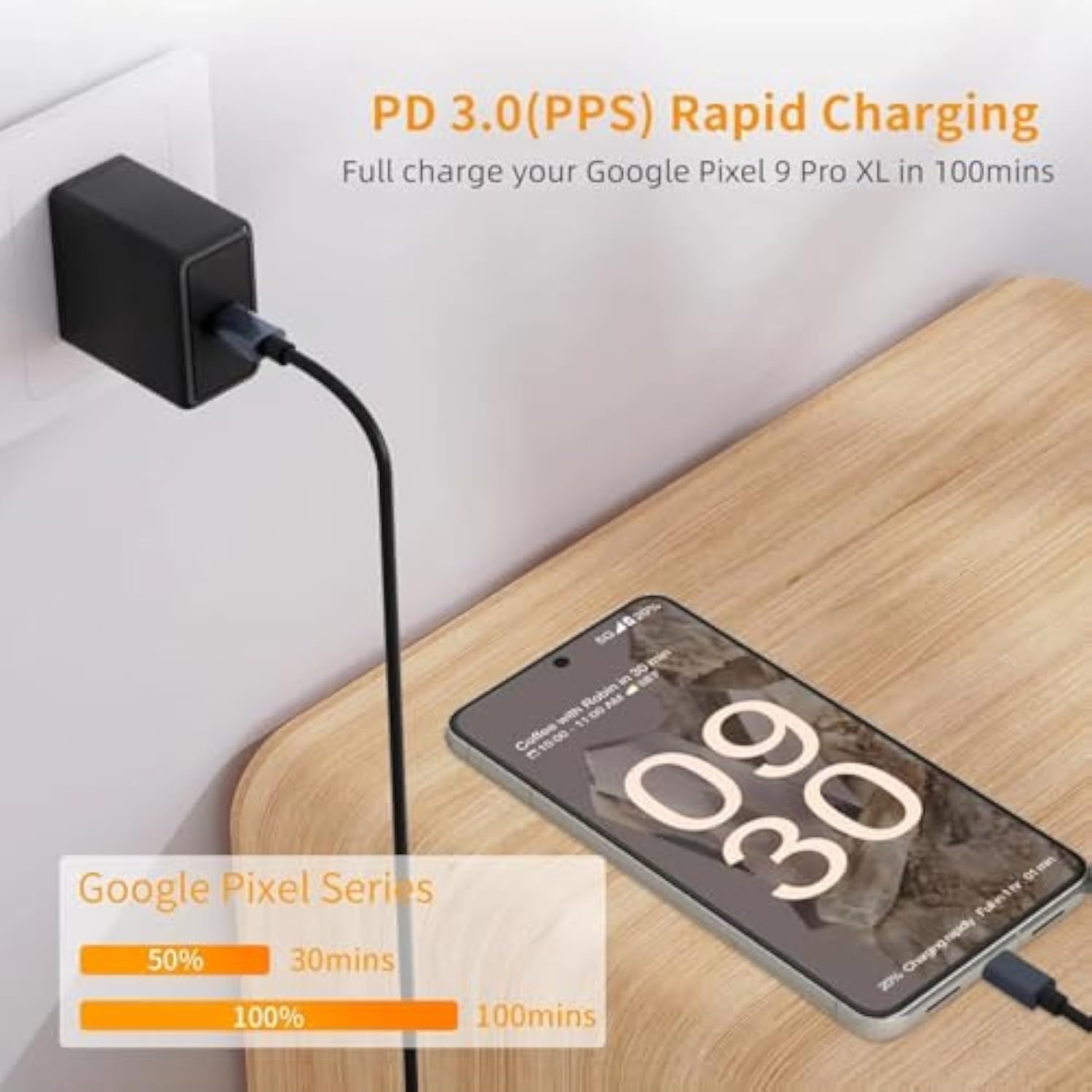 30W Usb C Fast Charger For Google Pixel 9 Pro Xl/9/8 Pro/8/7 Pro/7/6A/6 Pro/6/5A/5/4, 2-Pack 30 Watts Block Rapid Charging Power Adapter With 6.6Ft Type C Charging Cable