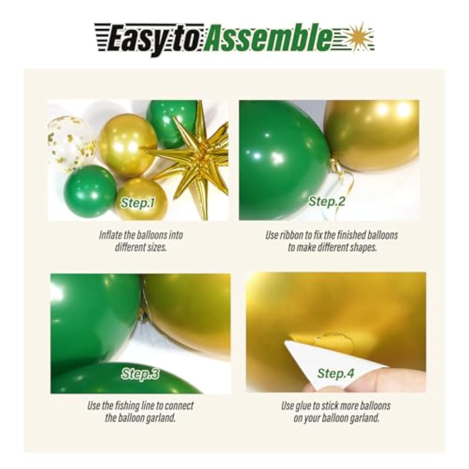 Green And Gold Balloon Arch Kit With 3Pcs Star Balloon, Emerald Forest Dark Green Balloons Metallic Gold Balloons For Birthday Baby Shower Wedding New Years Party Decorations
