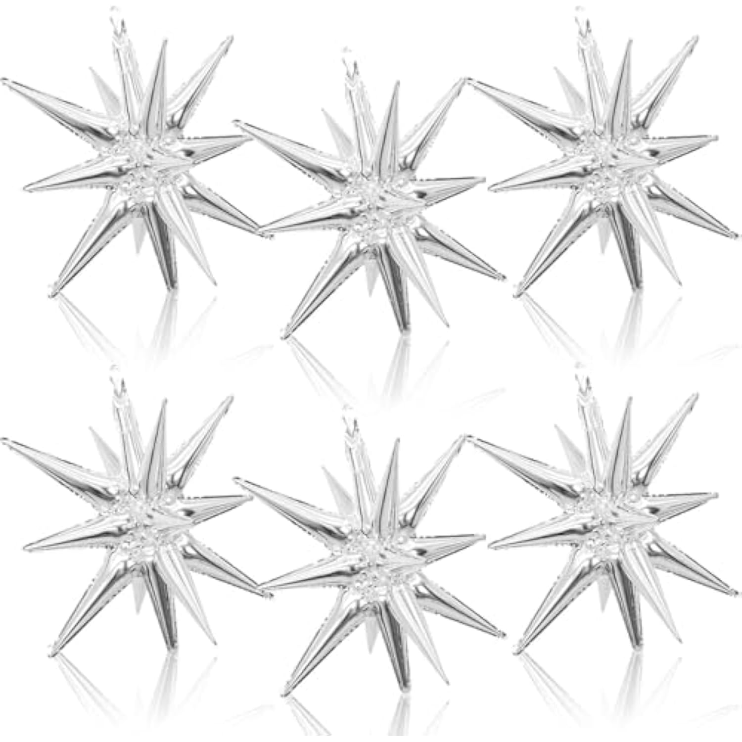 22" Silver Explosion Star Balloons Spike Cone Foils for NYE & Disco Parties