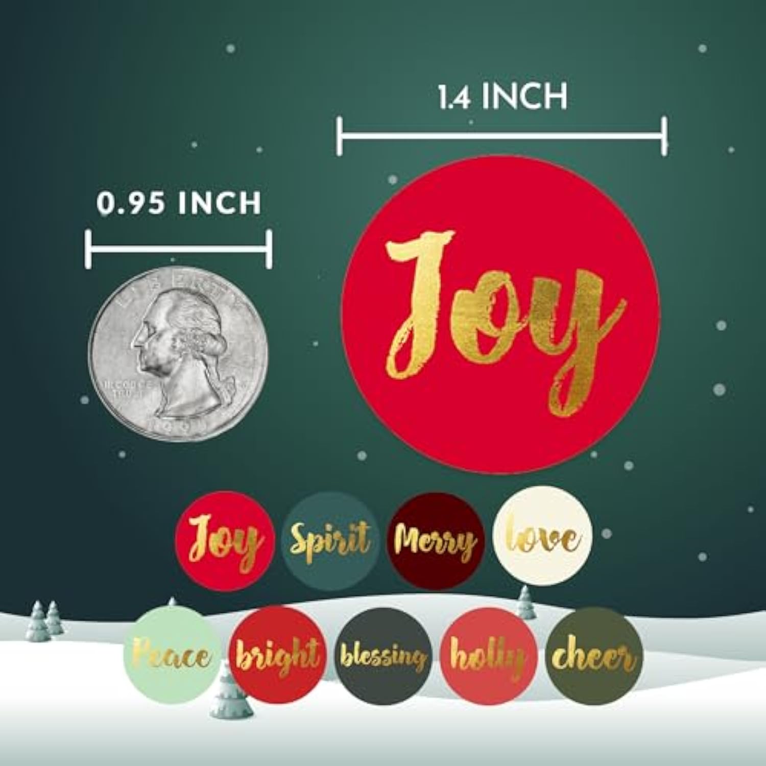 Christmas Stickers | Christmas Envelope Seals | 1.4 Inch | Gold Foil | Inspirational Positive Word | Waterproof | 90-Pack For Christmas Gifts, Holiday Stickers For Envelopes, Holiday