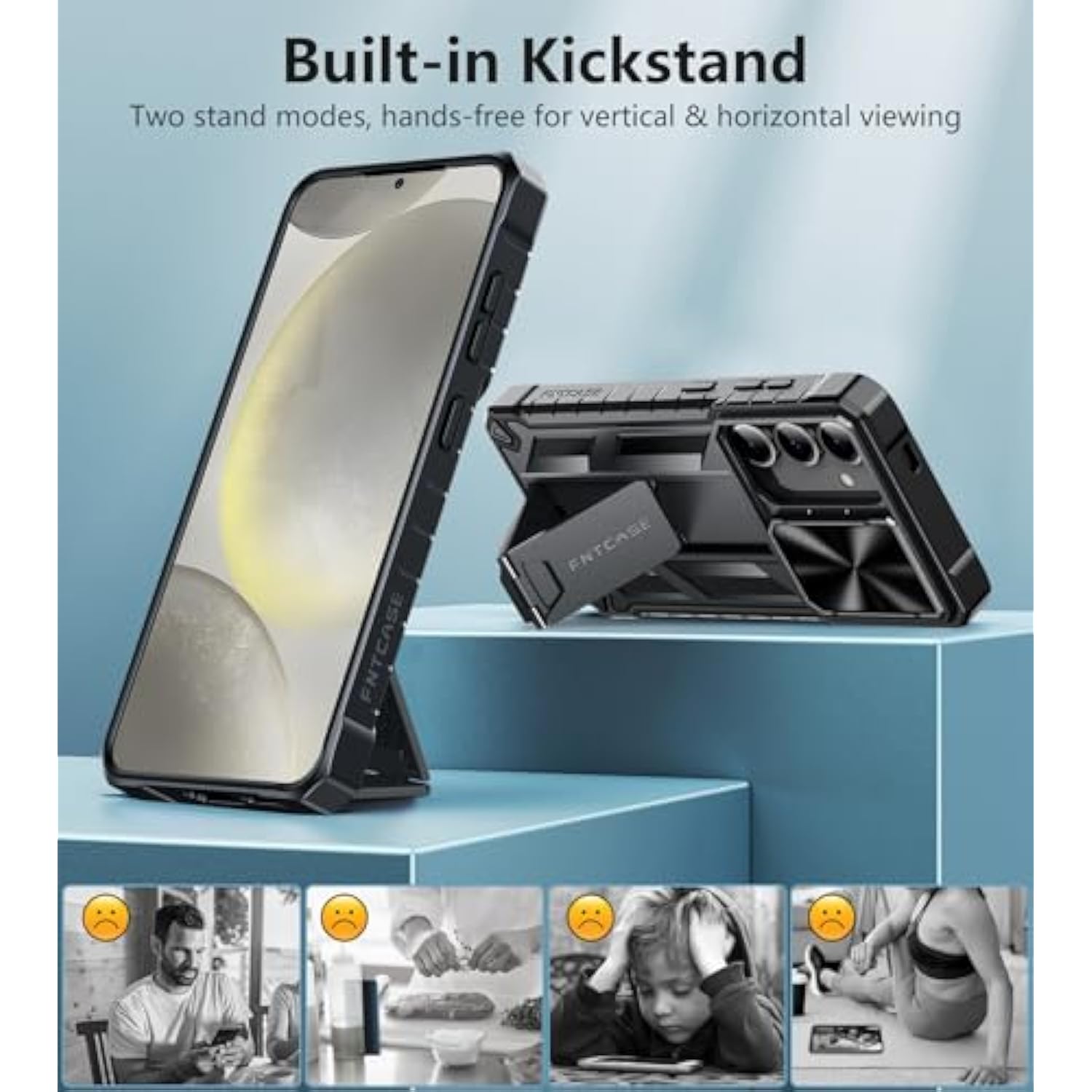 For Samsung-Galaxy S24 Protective Case: Military Grade Dropproof Cell Phone Cover With Kickstand & Slide | Heavy Duty Rugged Phonecase Bumper Textured | Heavy Duty(Black)