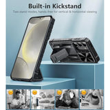 For Samsung-Galaxy S24 Protective Case: Military Grade Dropproof Cell Phone Cover With Kickstand & Slide | Heavy Duty Rugged Phonecase Bumper Textured | Heavy Duty(Black)