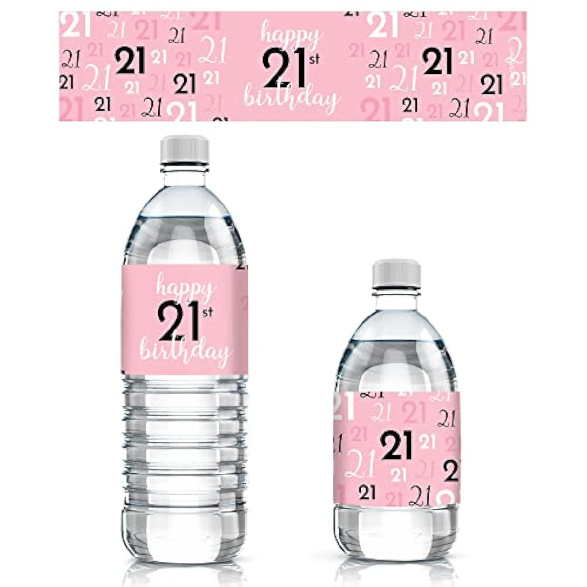 Pink, Black, And White 21St Birthday Water Bottle Labels – 20 Waterproof Stickers – Chic Party Decorations For 21St Birthday Celebration