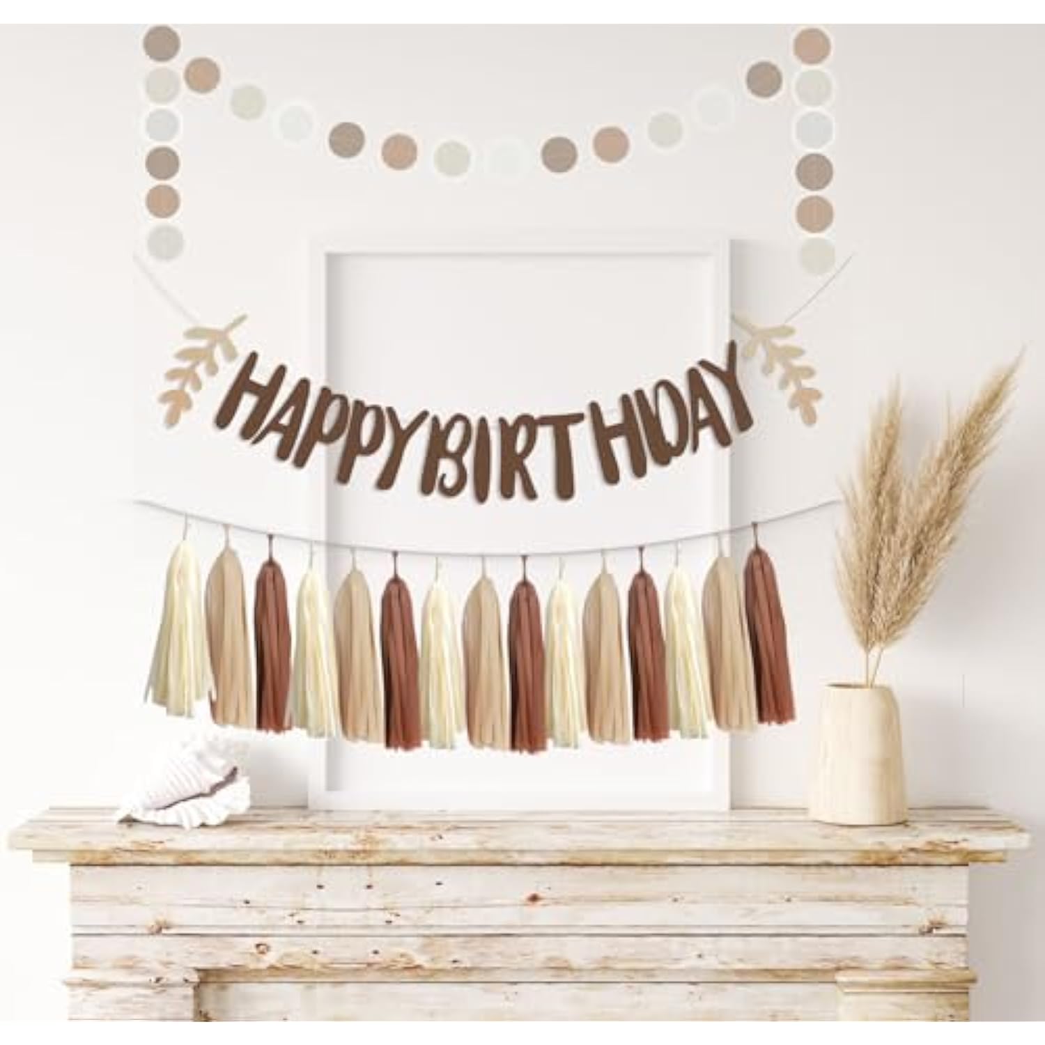 17Pcs Brown Tan Neutral Bithday Sign Banner Beige Cream Nude Party Tassel Garland Circle Dot Hanging Paper Streamers Backdrop Bear Birthday Table Wall Décor