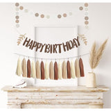 17Pcs Brown Tan Neutral Bithday Sign Banner Beige Cream Nude Party Tassel Garland Circle Dot Hanging Paper Streamers Backdrop Bear Birthday Table Wall Décor