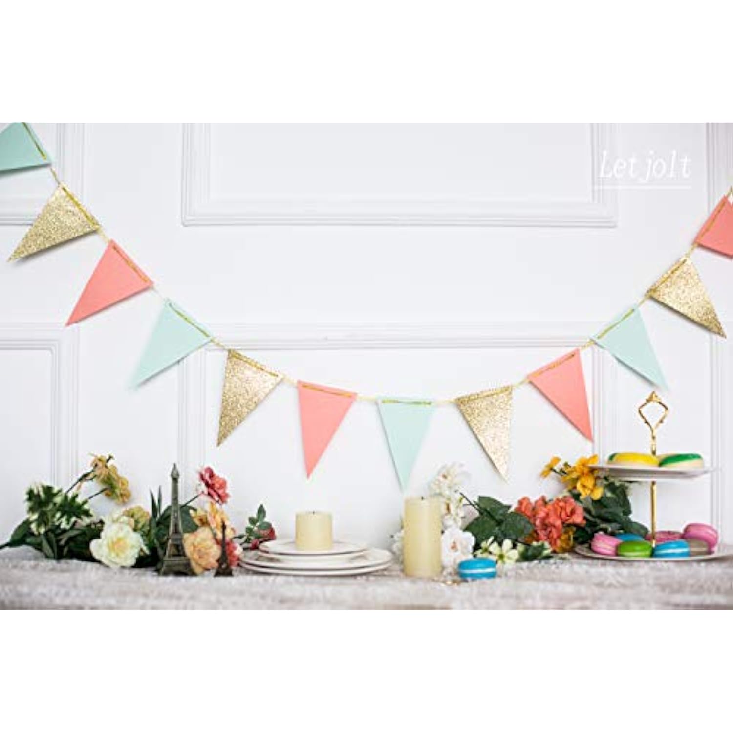 Triangle Banner Decoration Glitter Golden Pennant Decorations Anniversary Supplies Paper Garland For Baby Shower Birthday Party Nursery Decorations 10 Feet 15 Pcs