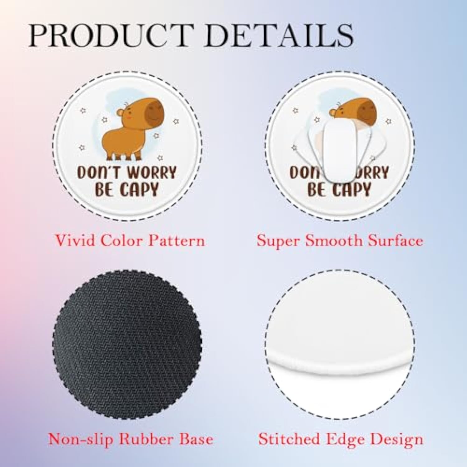 Funny Capybara Round Mouse Pad, Don'T Worry Be Capy Mousepad For Desk, Cute Animal Mouse Mat With Non-Slip Rubber Base, Capybara Gifts, Office Humor Gifts For Coworker Friend Capybara Lover