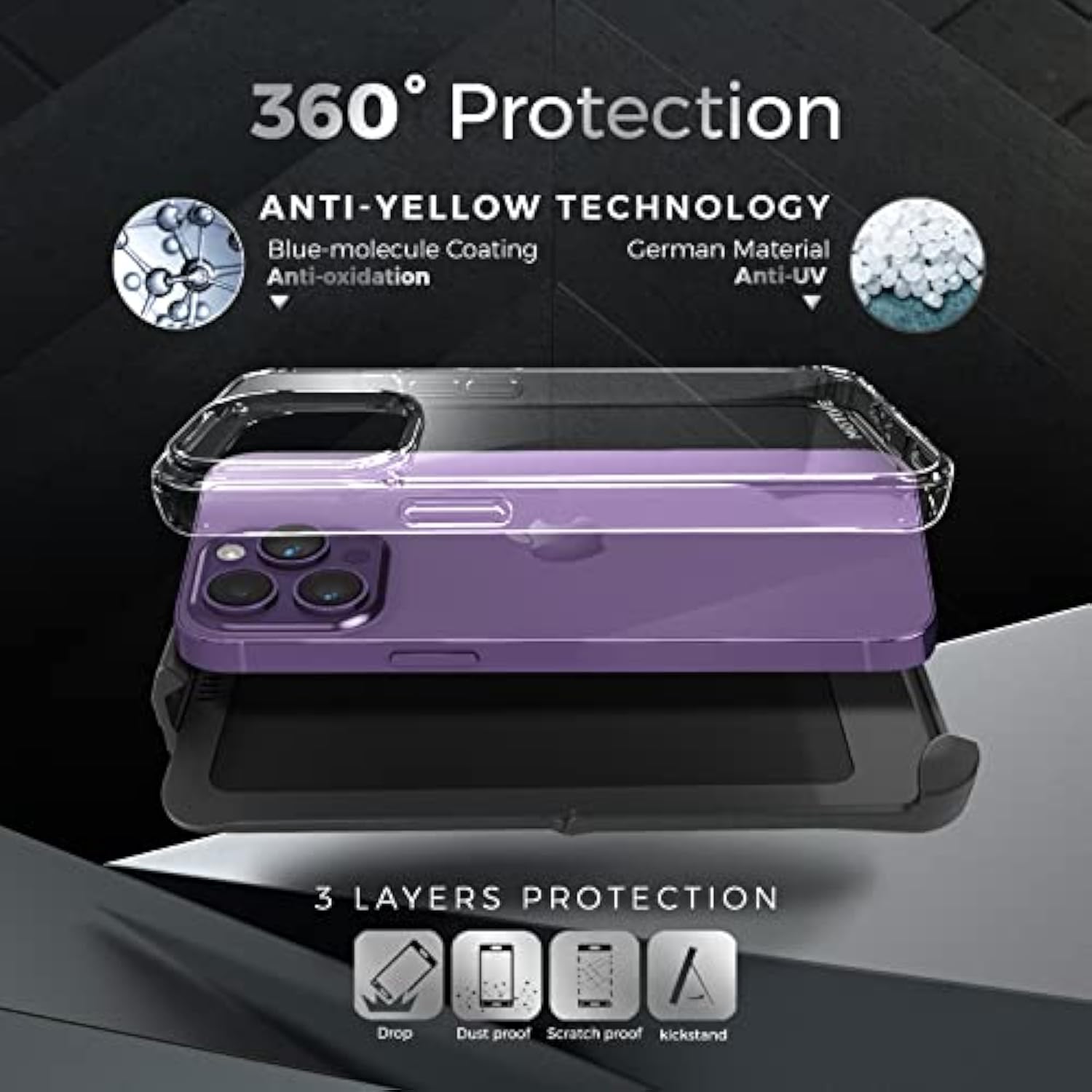 For Iphone 14 Pro Max Case With Belt Clip, Shockproof Protective Bumper & Slim Cover Holster Case With Clip, Not Yellowing Phone Case For Apple Iphone | Crystal Clear