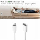10Ft Long Type C Extension Cable, Usb C Male To Female Extender Cord Compatible With Ring Pan-Tilt Indoor Cam (2024 Release)? Mag-Safe Charger? Iphone16 /15 (White, 10Ft)