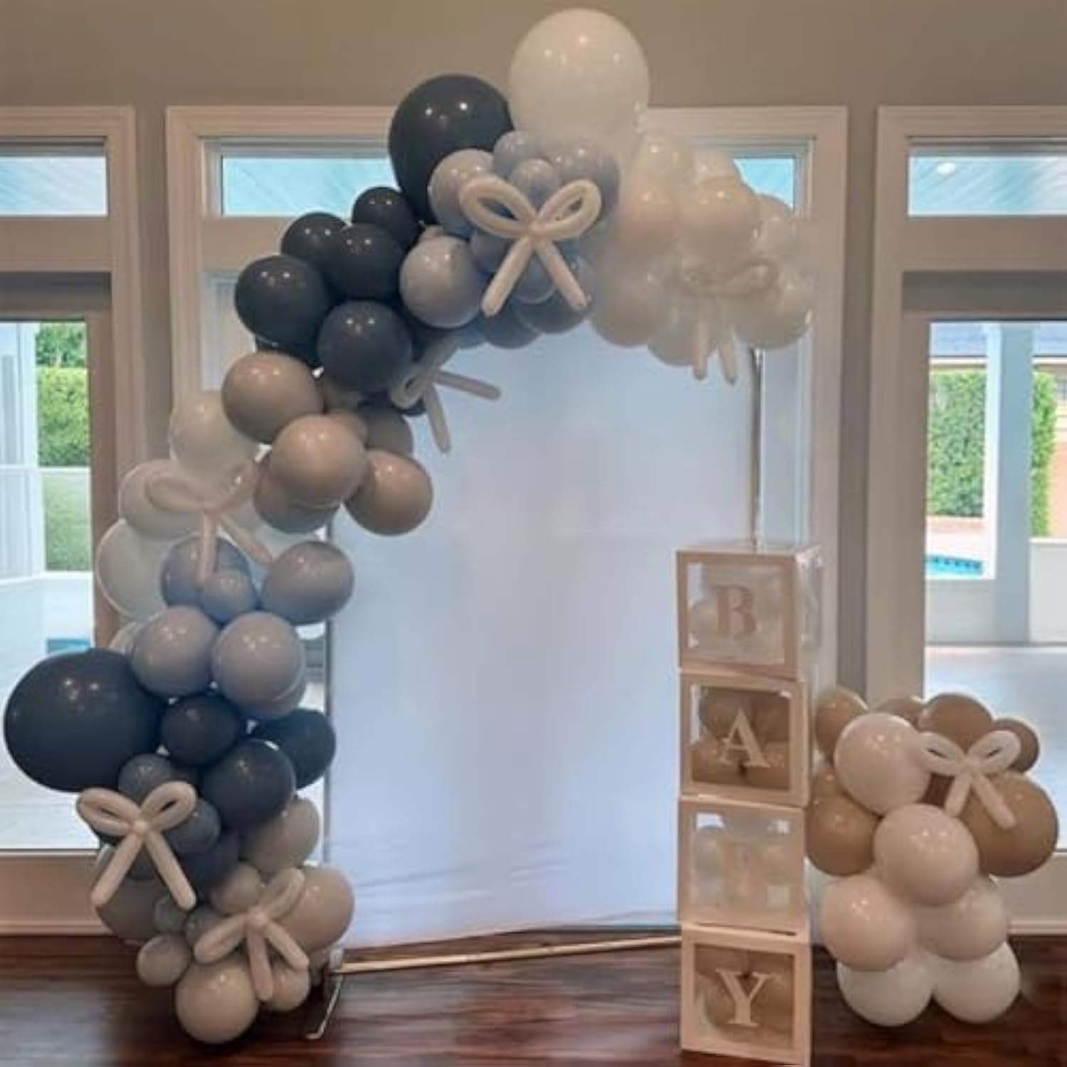 Dusty Blue Balloons Garland Arch Kit, Haze Blue Sand White Balloon Arch Kit, Pastel Blue Beige Balloon For Baby Shower Gender Reveal Birthday Engagement Wedding Bridal Shower Party Decorations