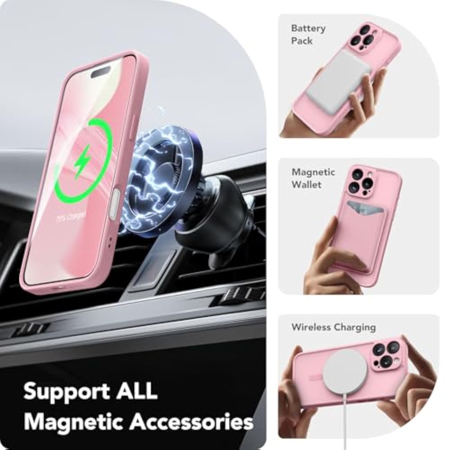 Magnetic iPhone 16 Pro Max Case, Full Camera Protection, MagSafe, Matte Peach Pink