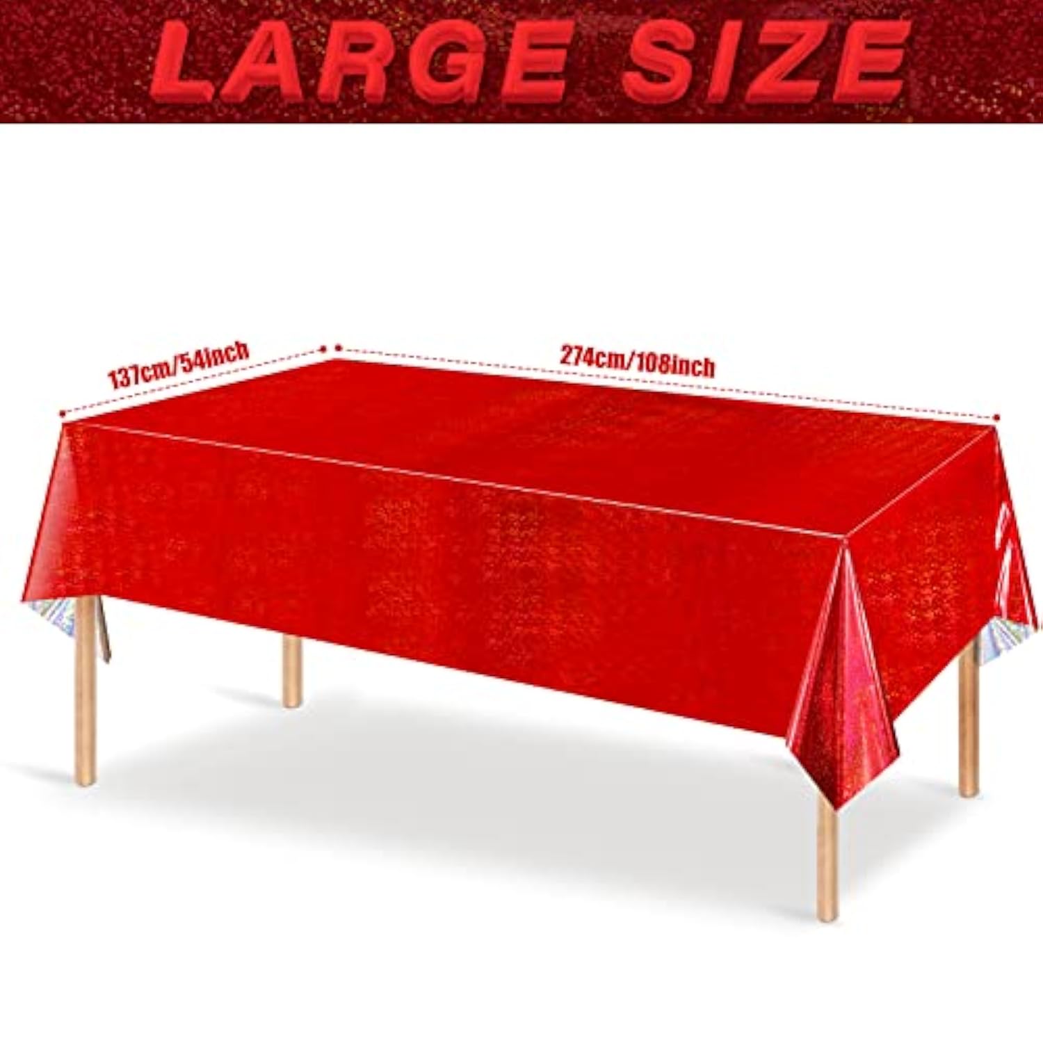 4 Pack Iridescence Red Plastic Tablecloths Shiny Disposable Laser Rectangle Table Covers Holographic Foil Tablecloth Iridescent Party Decoration Birthday Bridal Wedding Christmas 54" X 108"(Red)