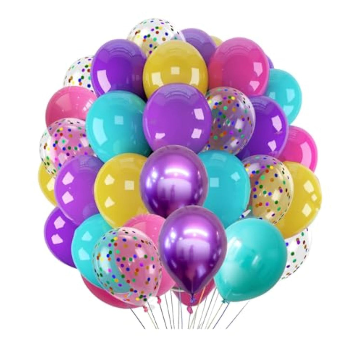 300 Pcs Mermaid Balloons Set, 12 Inches Purple Metallic Purple Teal Hot Pink Yellow Latex Balloons And Confetti Balloons For Birthday Mermaid Thematic Party Decoration