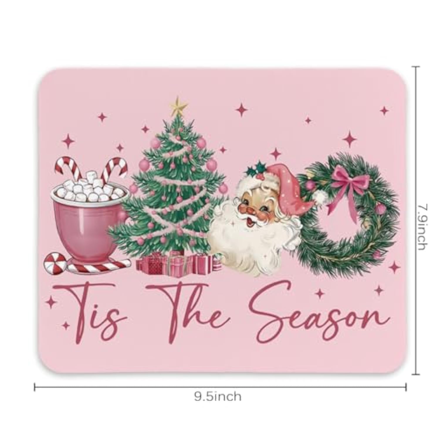 Pink Christmas Mouse Pad Desk Decor,Pine Tree Decor Mouse Pad Farmhouse Christmas Desk Decorations,Winter Holiday Sant Xmas Decorations For Laptop Gaming Non-Slip Rubber Base,9.5X7.9 In