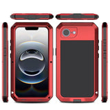Heavy Duty Shockproof Aluminum Alloy Tough Armour Military Grade Phone Case for iPhone 17E, Full Body Protective Cover with Silicone Built-in Screen Protector, Red