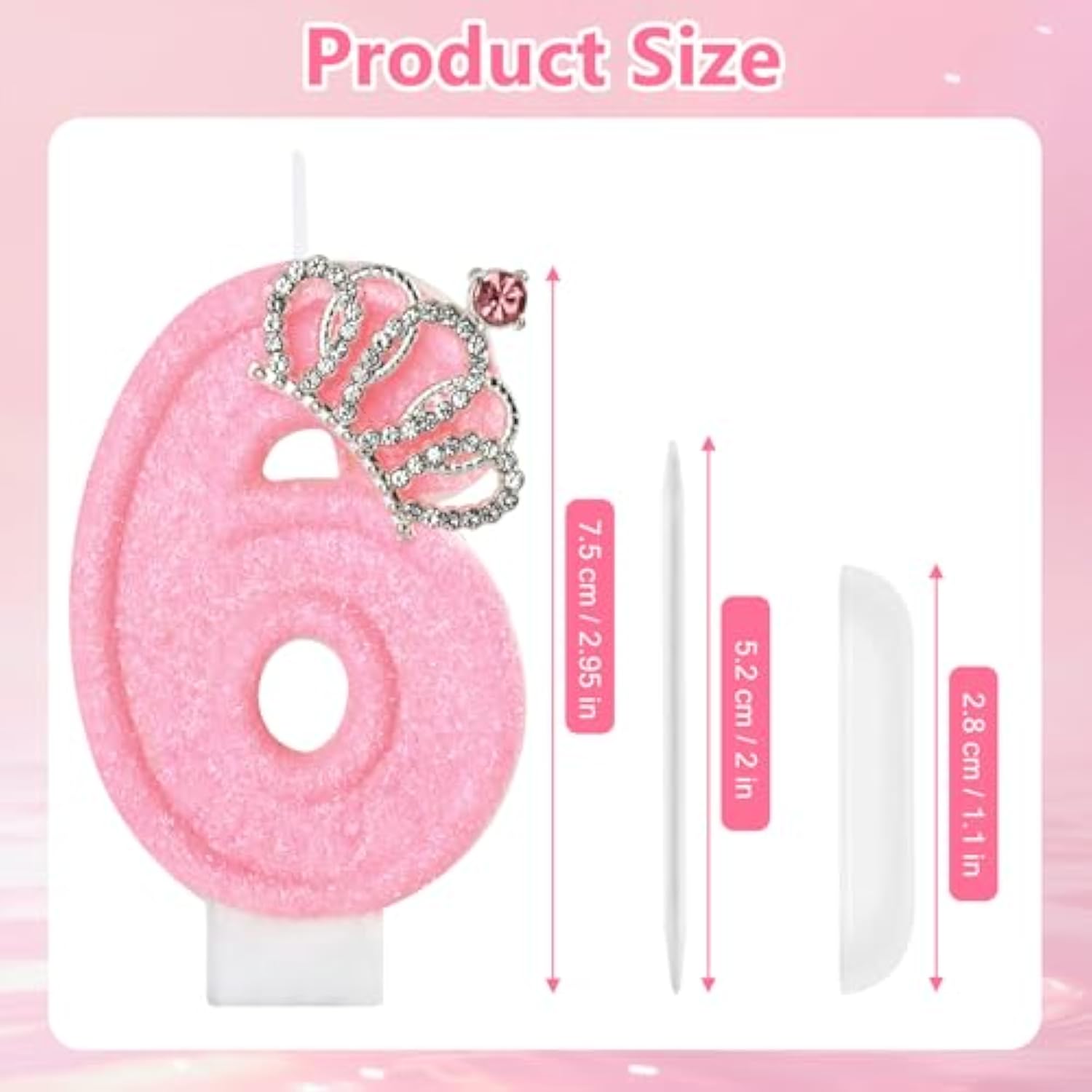 Pink Birthday Candle Crown Number 6 Candles Cake Candle,Pink Birthday Cake Topper Cupcake Decorations Party Decor For Girls And Women Anniversary Celebrations Supplies Favors