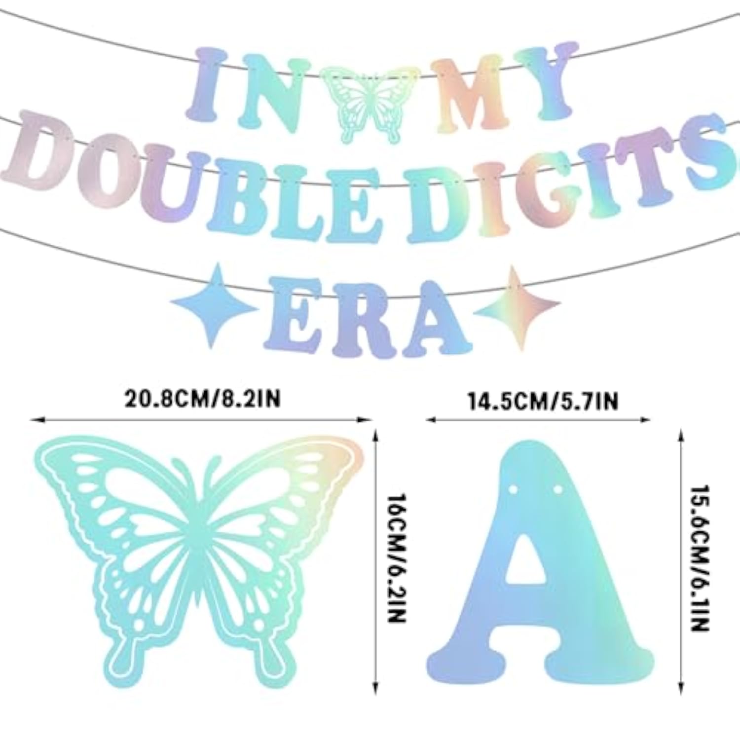 In My Double Digits Era Banner- Iridescent, Happy 10Th Birthday Banner, Glitter Popular Double Digits Banne For Girl Boy 10Th Birthday Party Decorations Supplies