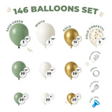 Balloon Garland Arch Kit – 146 Pcs Sage Green, White, Metallic Gold & Confetti Balloons For Baby Shower, Birthday, Gender Reveal, Wedding Party – Diy Kit By