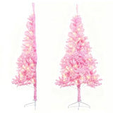 6Ft Artificial Half Christmas Tree With Lights Green Easy To Assemble,Comes With A Sturdy Metal Stand Space Saving, For Christmas Corner Decorations And Christmas Party Decorations (Pink)