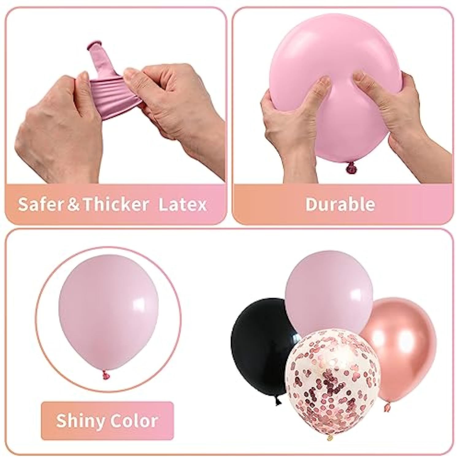 Pink & Black 55Pcs Balloon Set (12Inch) - Rose Gold Confetti, Female Gift, Ideal For Wedding, Birthday, Party Decoration