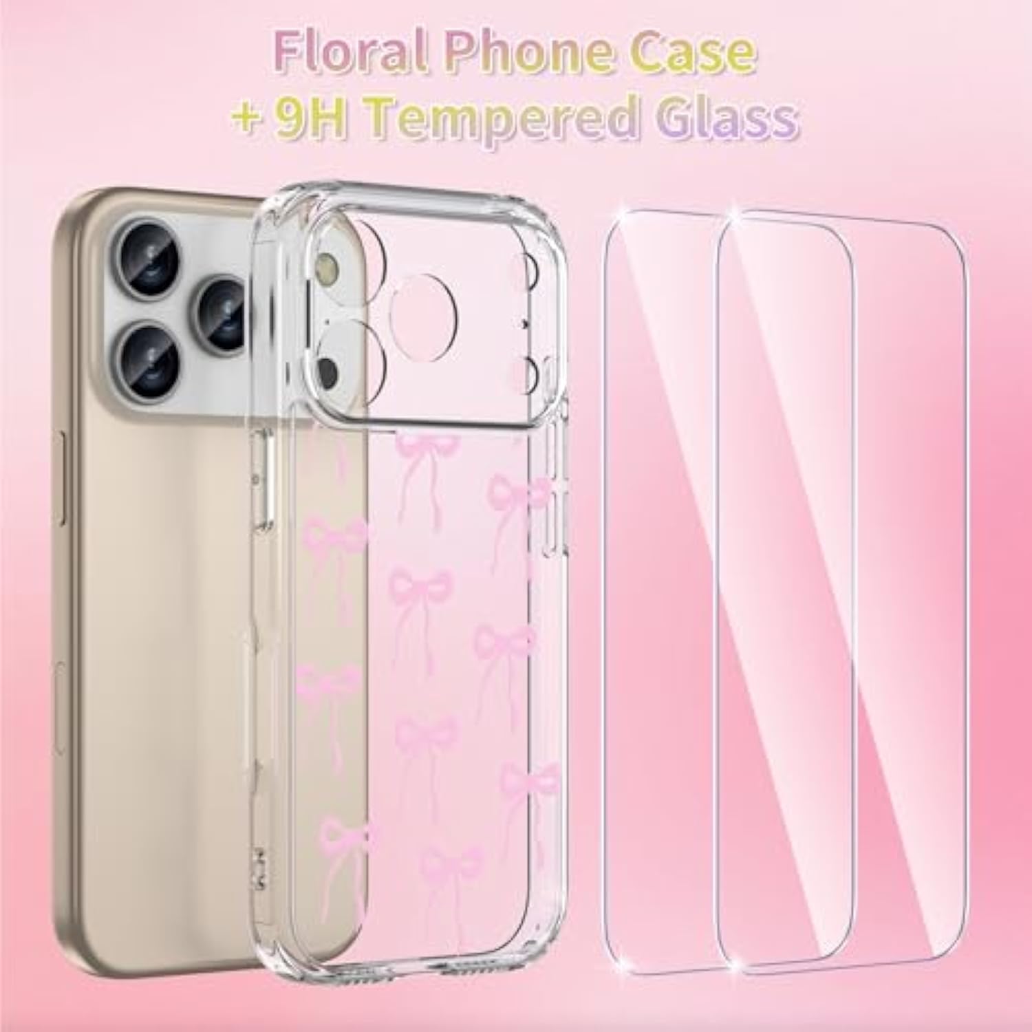 Case Compatible With Iphone 17 Pro Max 6.9 Inch With Screen Protector, Cute Pink Bow Patterns Slim Clear Phone Cover For Women Girl?Full Camera Protection?Anti-Yellowing?Shockproof & Anti-Scratch