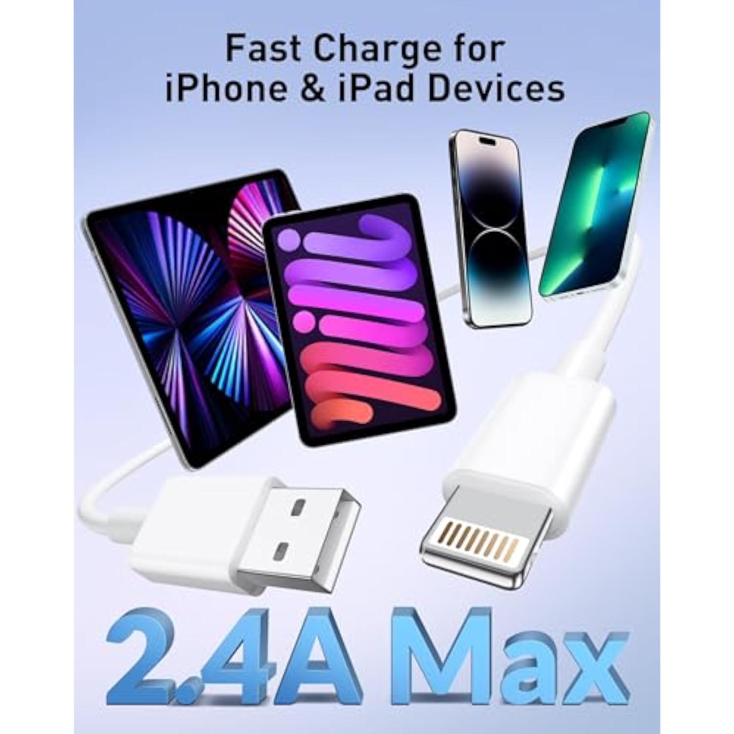 Car Apple Carplay Cable, 2Pack Car Charger Cord Usb A To Lightning Cable For Iphone 14/13/12/11/Pro Max/Xs/Xr/X/8/7/6 Plus/Se, Ipad 9/8/7/6/5, Ipad Mini 5/4/3/2, Air 3/2 Fast Charging Cord 3Ft White