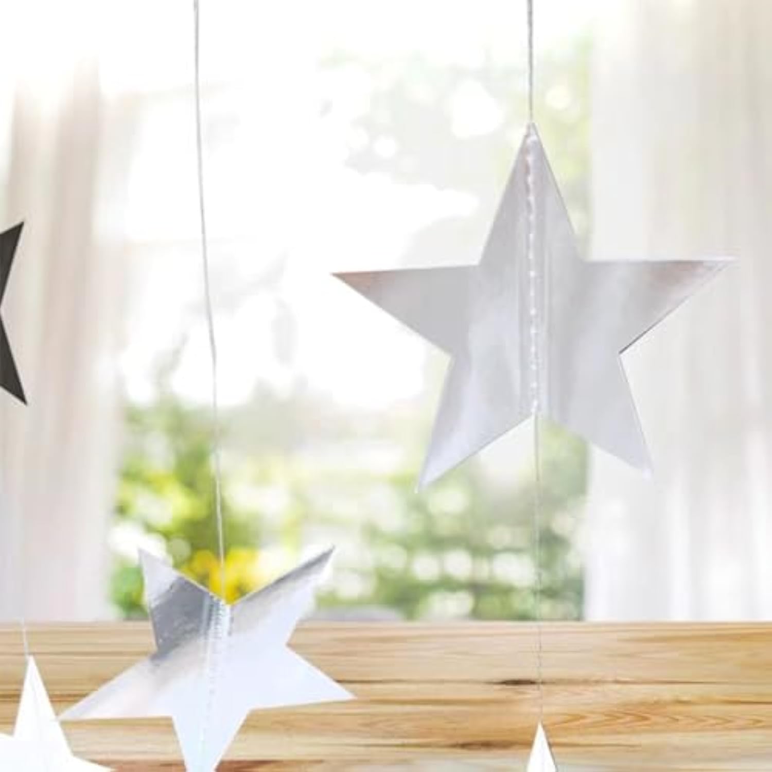 Silver Star Garland, 78 Feet Double Side Hanging Sparkly Paper Star Banner Decorations For Birthday Wedding Engagement Baby Shower Christmas Thanksgiving Halloween