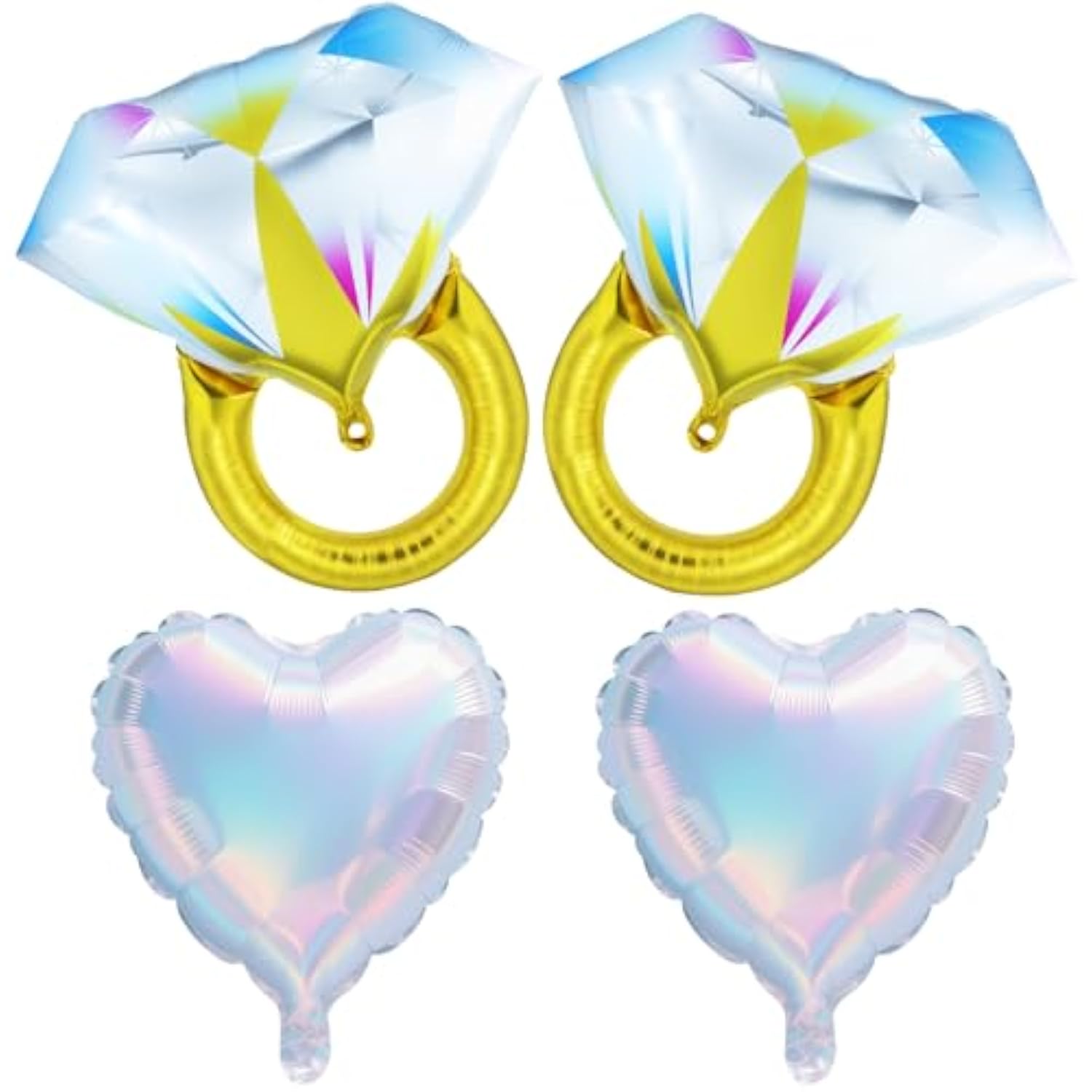 4Pcs Diamond Ring & Heart Balloons Set - Bachelorette Party Decorations, Engagement Decor, Wedding Proposal Balloons, Bridal Shower, Just Married, Bride Anniversary Valentine'S Day Party Favors