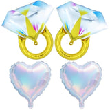 4Pcs Diamond Ring & Heart Balloons Set - Bachelorette Party Decorations, Engagement Decor, Wedding Proposal Balloons, Bridal Shower, Just Married, Bride Anniversary Valentine'S Day Party Favors