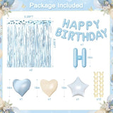 Blue Birthday Decorations, Dusty Blue Sand White Confetti Foil Balloons Happy Birthday Banner Gold Butterfly Fringe Curtains, Light Blue Birthday Decorations For Boys Girls Women Men