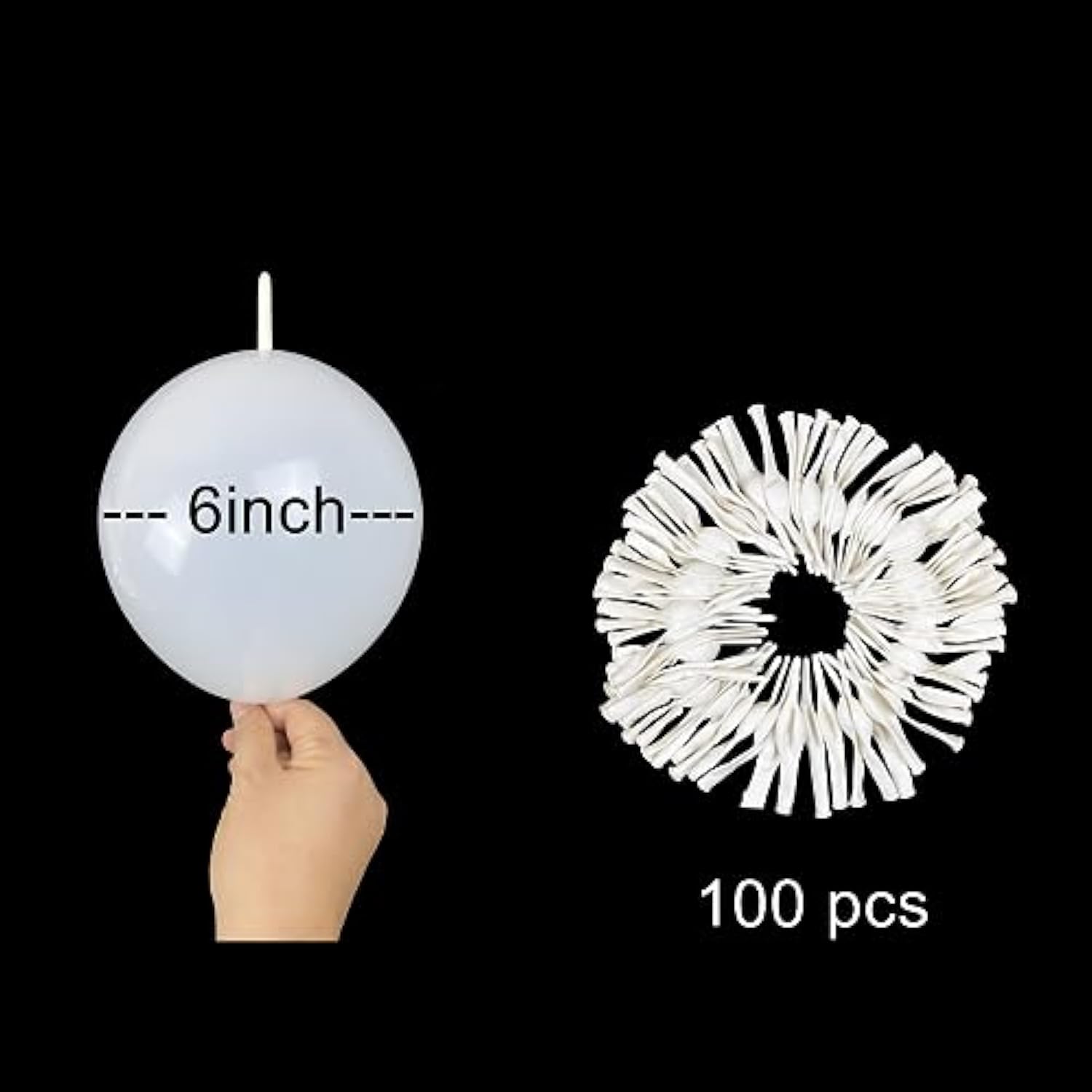 Link Balloons, 100Pcs 6Inch White Latex Balloons With Linkable Needle Tail Connected For Birthday/Wedding/Bridal Shower Decoration (White, 6")