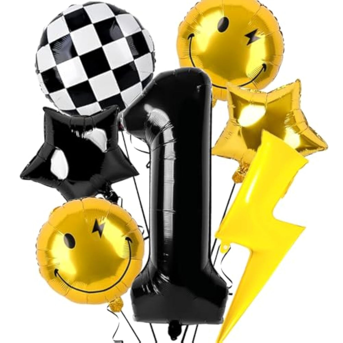 7 Pcs 'One Happy Dude' Birthday Decorations Lightning Bolt Balloons for Kids