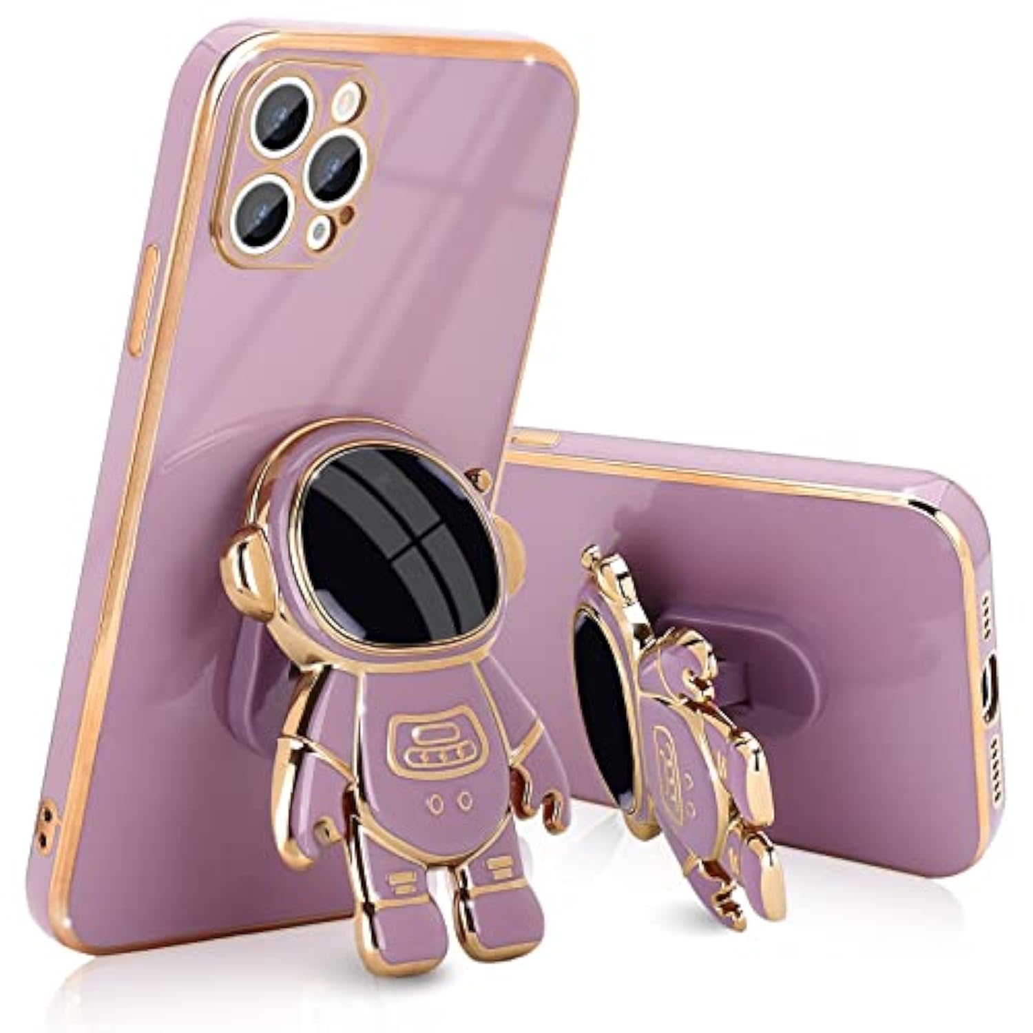 Compatible With Iphone 12 Pro Max Case Cute 3D Astronaut Stand Design Camera Protection Shockproof Soft Back Cover For Apple Iphone 12 Pro Max Phone Case Purple