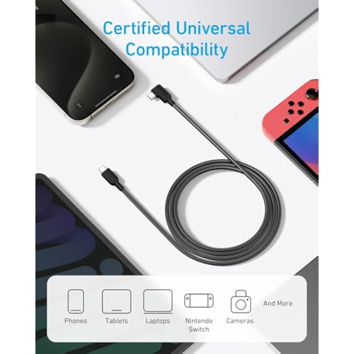 Anker USB C Cable Right Angle, 240W 2-Pack 6 ft USB C to USB C Cable, 90 Degre
