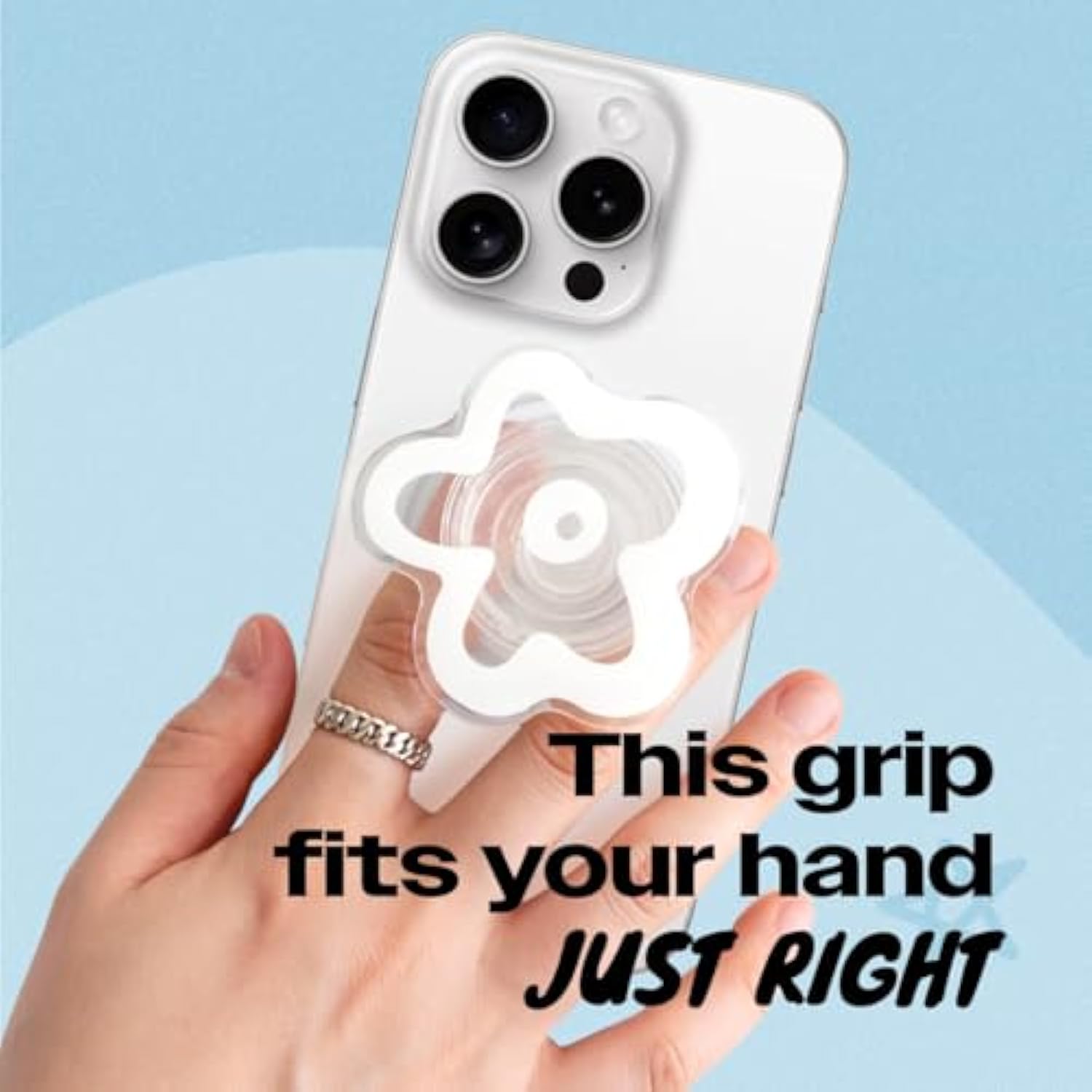 Cute Transparent Daisy Flower Phone Grip Stand Holder for MagSafe (White)