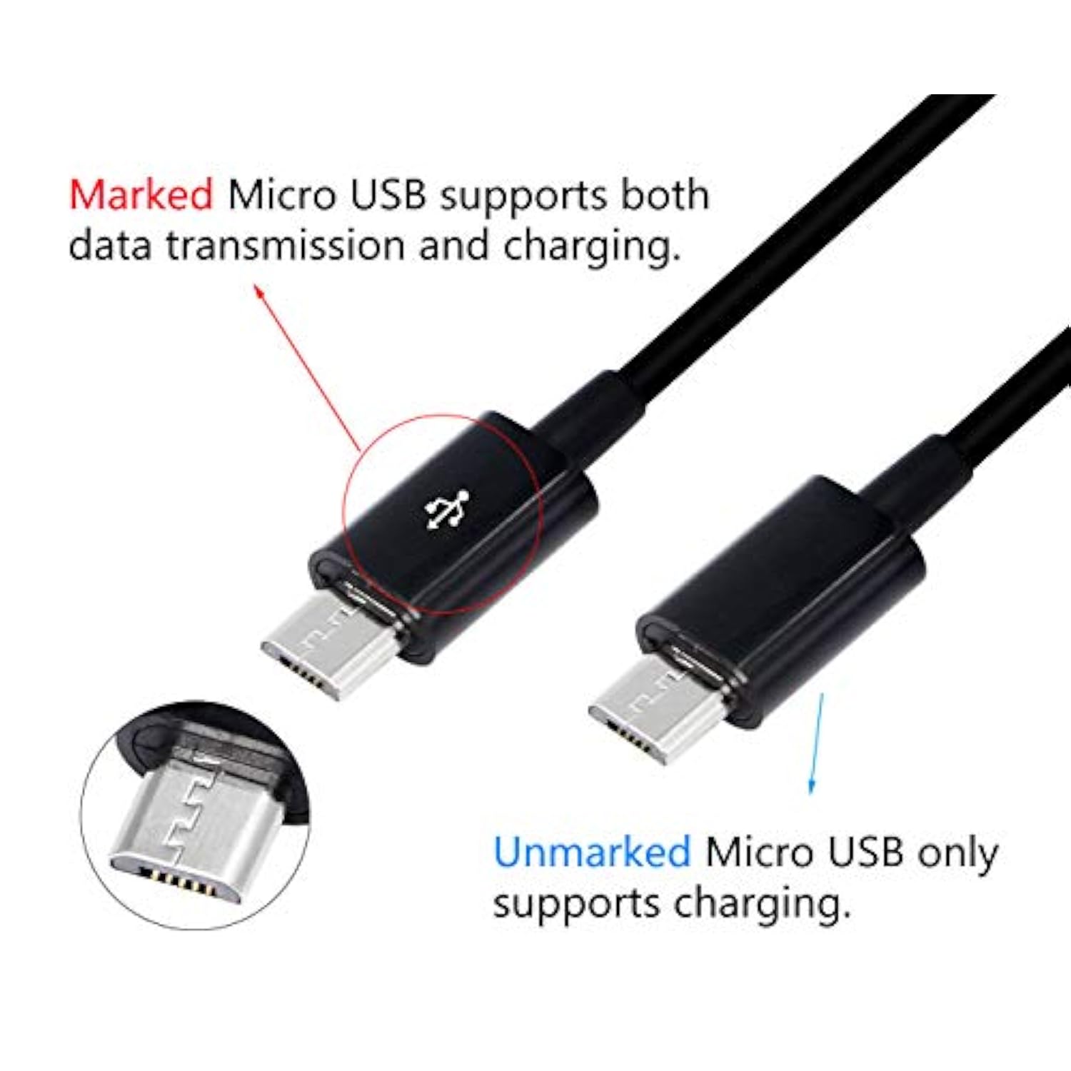 8 Inch Usb 2.0 Type A Male To Dual Micro Usb Male Splitter Y Data Supply Power Connector Adapter Cable (Black)