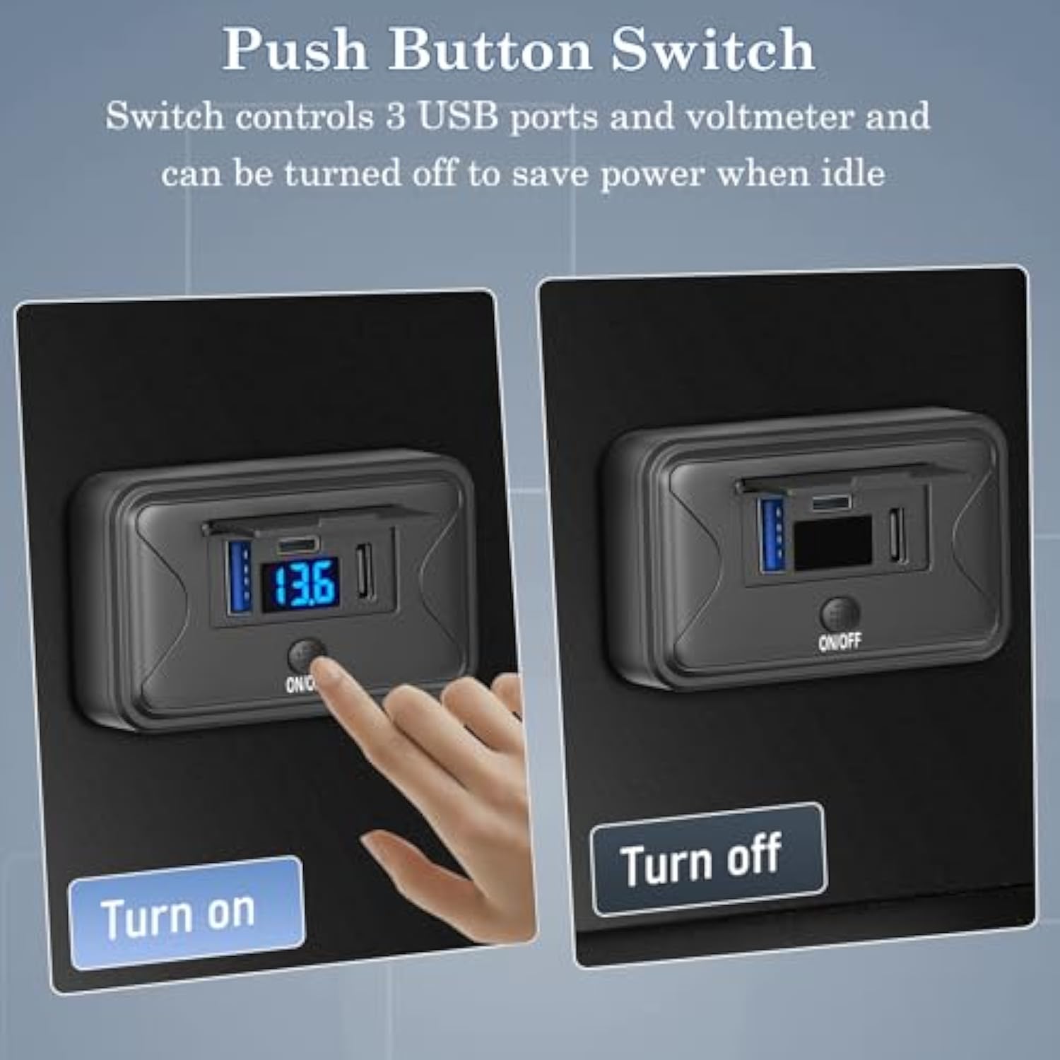 2 Pack 90W 12V Usb Outlet Panel Wall Mount, Dual 36W Usb C And Qc 18W Car Usb Port Charger With Voltmeter Button Switch, Waterproof 3 Usb Multi Port Power Outlet 12V Accessories For Car Bus Rv Truck