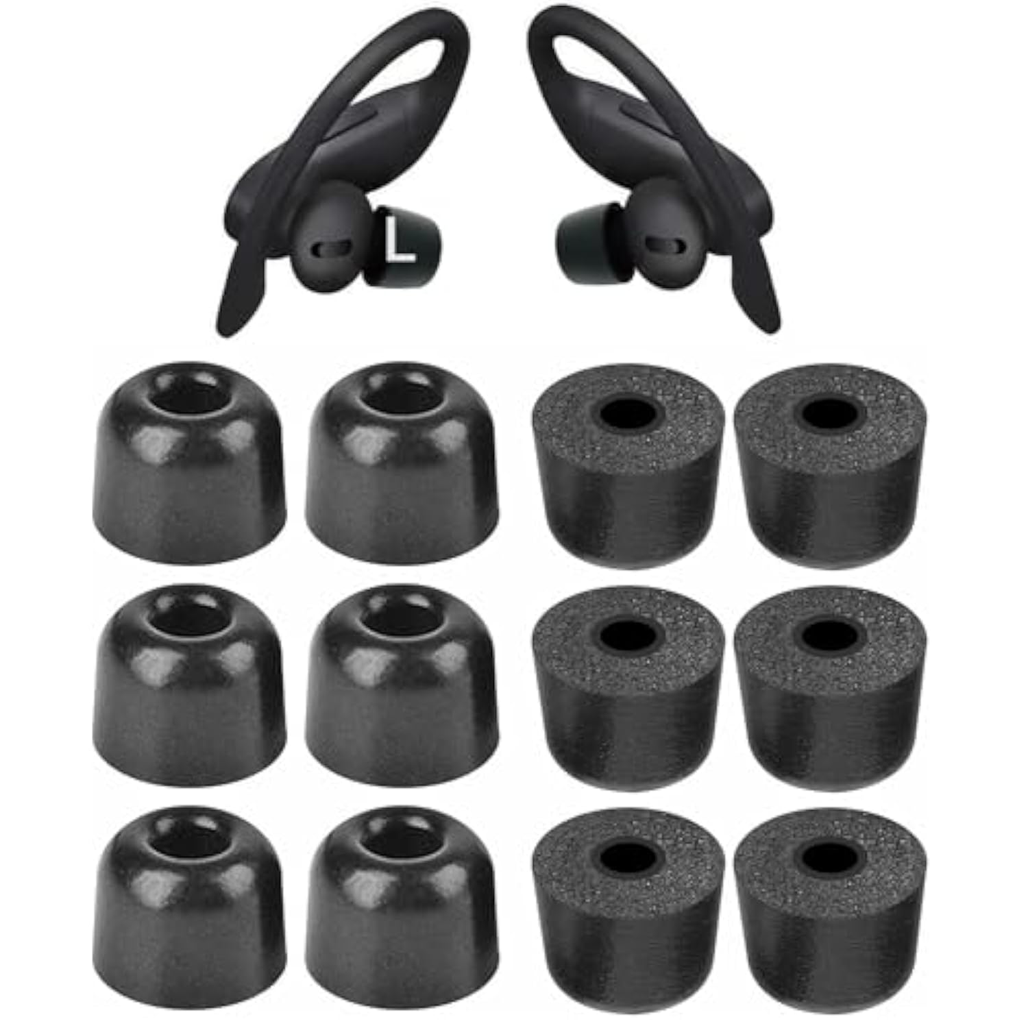 Memory Foam Tips Compatible With Powerbeats Pro Replacement Ear Tips, Perfect Noise Cancellation, Fit In Case, Foam Tips 6 Pairs, Black, Large Size (515Bl)