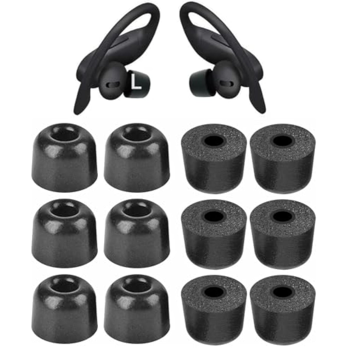 Memory Foam Tips Compatible With Powerbeats Pro Replacement Ear Tips, Perfect Noise Cancellation, Fit In Case, Foam Tips 6 Pairs, Black, Large Size (515Bl)