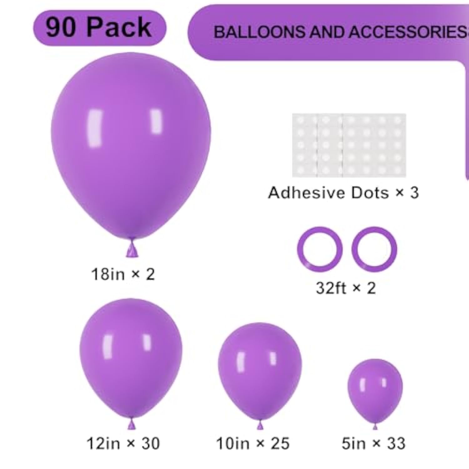 90pcs Purple Balloons Mixed Sizes Garland Arch Kit Party Decorations
