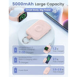 Portable Charger, 5000Mah Portable Charger Power Bank With Built-In Cables, Travel Keychain Battery Pack For Apple Watch Ultra 2/10/9/8/Ultra/7/6/Se/5, Iphone 16/15/14/13/12, Pink
