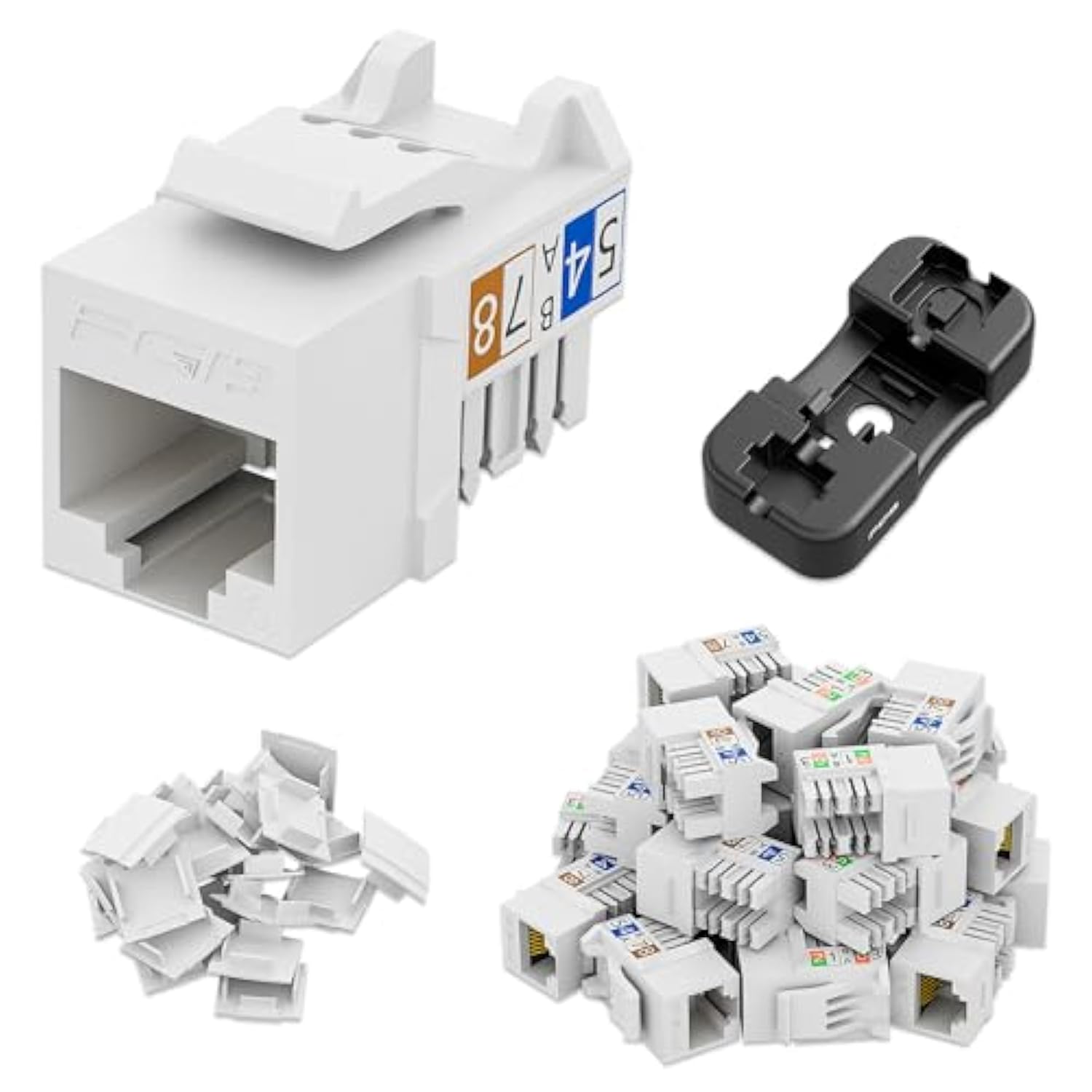 Ul Listed 25 Pack Cat6 Keystone Jacks And Punch Down Stand, Slim Profile Rj45